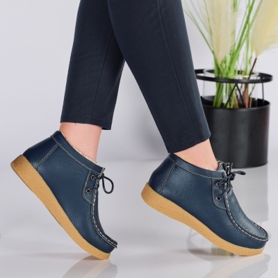 Ghete dama piele naturala imblanite comode – JULIET Blue - Img 2