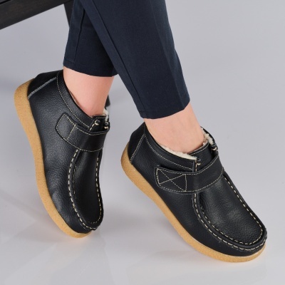 Ghete dama piele naturala imblanite comode – KALINDA Black - Img 4