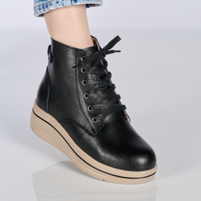 Ghete dama piele naturala imblanite comode – NADIA Black - Img 5