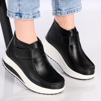 Ghete dama piele naturala imblanite talpa ortopedica – KATE Black