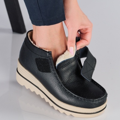 Ghete dama piele naturala imblanite talpa striata – JESSIE Black - Img 3