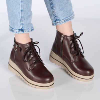 Ghete dama piele naturala imblanite talpa striata – NANCY Dark Brown