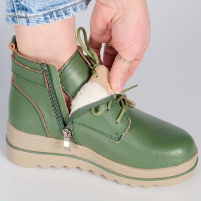 Ghete dama piele naturala imblanite talpa striata – NANCY Green - Img 2