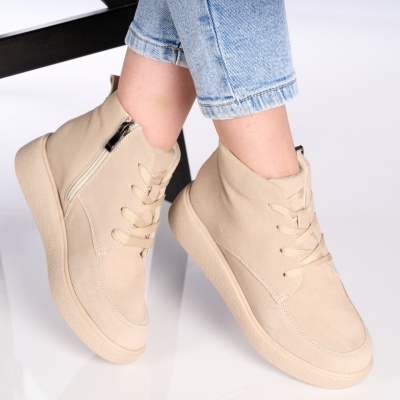 Ghete dama piele naturala intoarsa imblanite – LISANDRA Beige - Img 3