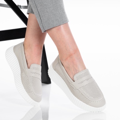 Pantofi dama piele naturala casual - ADA Beige - Img 2