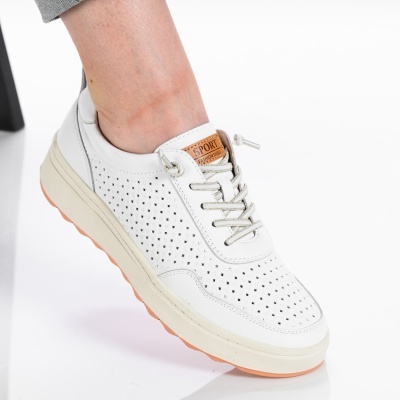 Pantofi dama piele naturala casual - ANDRA White