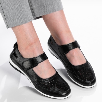 Pantofi dama piele naturala cu bareta - ALINA White/Black - Img 3