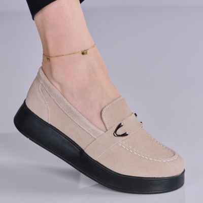 Pantofi dama piele naturala intoarsa comozi – INSULA Beige