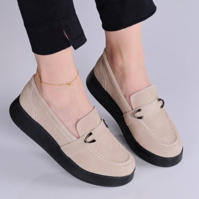 Pantofi dama piele naturala intoarsa comozi – INSULA Beige - Img 3
