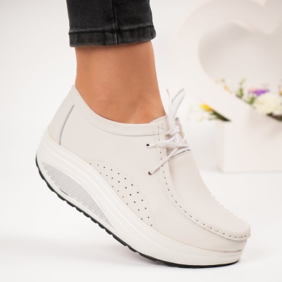 Pantofi dama piele naturala talpa ortopedica – BEATRICE White