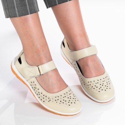 Sandale dama piela naturala lejere cu bareta - CORINA Beige - Img 3