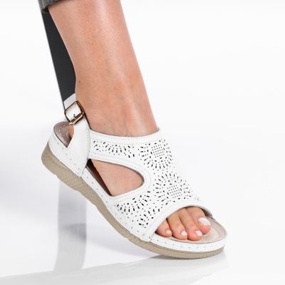 Sandale dama piele naturala comode - AURA White - Img 3