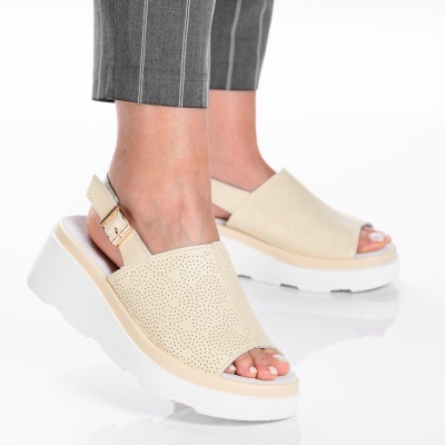 Sandale dama piele naturala talpa comoda - ANDREEA Beige - Img 3