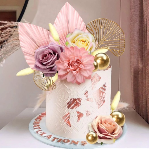 Decoratiune Tort Aniversare Floral Multicolor - Img 1