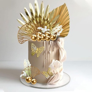 Decoratiune Tort Aniversare Gold Cu Fluturasi