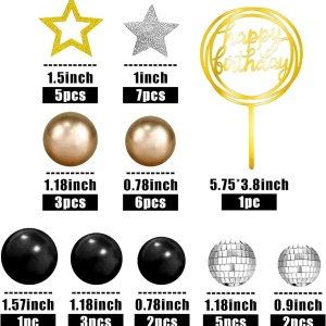 Decoratiune Tort Premium Gold Black Disco Party TOP112 - Img 2