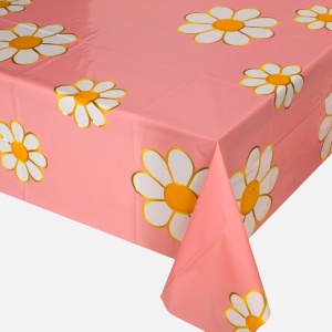 Față de Masă Petrecere Roz cu Margarete Colorate – 180 x 120 cm