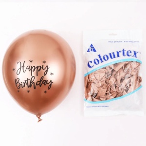 Set 10 Baloane Rose Gold Chrome Happy Birthday