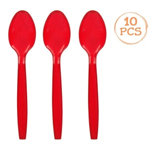 Set 10 Lingurițe Reutilizabile Roșii din Plastic - 15,2 cm