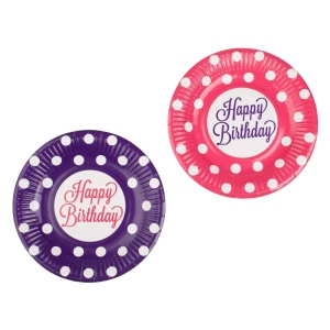 Set 12 Farfurii Aniversare Petrecere Roz Mov Cu Buline 18 cm FRF100 - Img 2