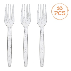 Set 18 Furculite Din Plastic Transparent Cu Glitter Auriu TAC35
