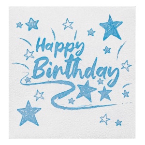 Set 40 Servetele Happy Birthday Cu Stelute Albastre SRV72