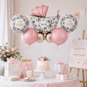 Set 5 Baloane Oh Baby Carucior Roz - Decor Baby Shower SET334 - Img 4