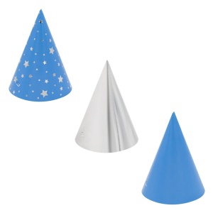Set 6 Coifuri Petrecere Albastru Ciel cu Stele Argintii – 16 cm - imagine 2