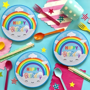 Set 6 Farfurii Happy Birthday Curcubeu 23 cm