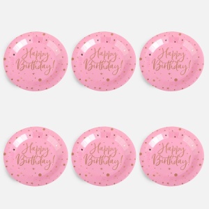 Set 6 Farfurii Petrecere Happy Birthday Roz – 18 cm