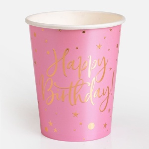 Set 6 Pahare Petrecere Happy Birthday Roz – 240 ml - imagine 2