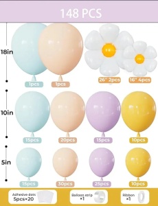Set Arcada Baloane Aniversare Pastel 148 Piese cu Flori Margareta ARC187 - Img 2