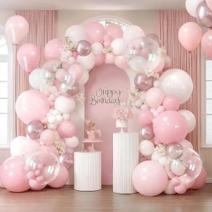 Set Arcada Baloane Aniversare Soft Pink & Rose Gold 134 Piese ARC202