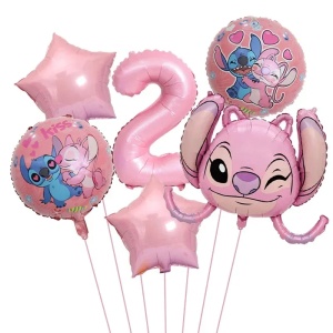 Set Baloane Aniversare 2 Ani Tematica Stitch și Angel Roz SET312-2
