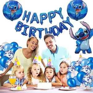 Set Baloane Aniversare Happy Birthday Tematica Stitch Albastru SET309 - Img 2