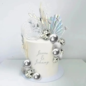 Set Decor Tort Aniversar Argintiu Cu Topper Happy Birthday TOP134 - Img 1