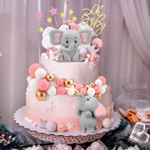Set Decoratiuni Tort Oh Baby cu Elefantei si Nori - Img 3