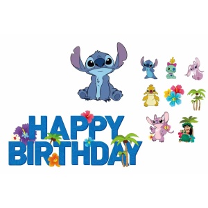 Topper Tort Lilo Stitch Happy Birthday Set Tropical - 9 Piese TOP171