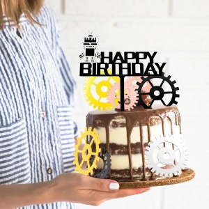 Topper Tort Robot si Roti Dintate Happy Birthday Decor Industrial TOP139 - Img 4