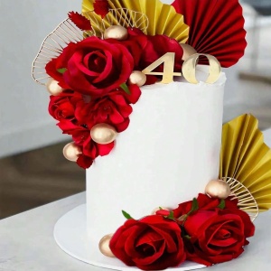 Decoratiune Tort Premium Elegant Roses & Gold - Img 4