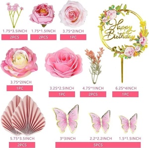 Decoratiune Tort Tematica Florala cu Fluturi si Elemente Elegante - Img 2
