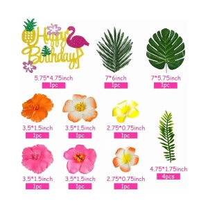 Decoratiune Tort Tematica Tropicala cu Flori si Frunze Decorative - Img 2