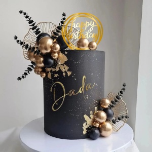 Decoratiune Tort Zi De Nastere Royal Deluxe Negru si Auriu