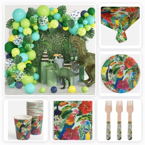 Pachet Petrecere Tropicala Aloha cu Arcada 152 Baloane si Accesorii Masa pentru 12 Invitati
