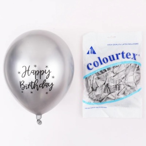 Set 10 Baloane Silver Chrome Happy Birthday