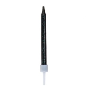 Set 10 Lumanari Negre Cu Sclipici Verde Pentru Tort
