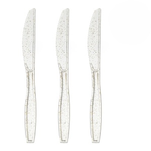 Set 18 Cuțite Reutilizabile Transparente cu Glitter Auriu – 16,8 cm