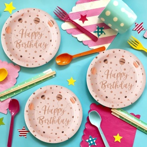 Set 6 Farfurii Petrecere Happy Birthday Roz 23 cm - Img 2