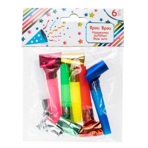 Set 6 Suflători Petrecere Metalizate Multicolore – 6 cm - imagine 2
