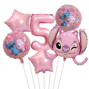 Set Baloane Aniversare 5 Ani Tematica Stitch și Angel Roz SET312-5